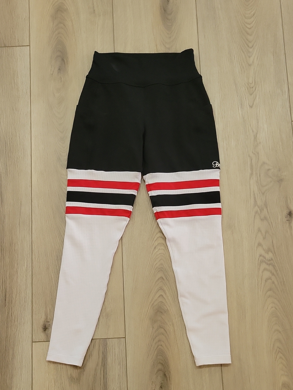 Bombshell Sportswear Black, White & Red Stripe High-Waist Leggings